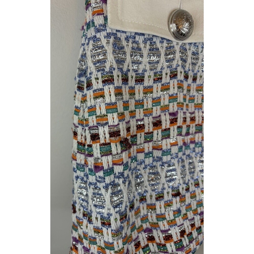 RAMY BROOK Bentley Multicolor Metallic Tweed Shorts 8 High Rise  Fringe Side Zip - Picture 15 of 16